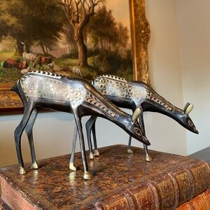 Pair of Hand Crafted Etched Brass Deer